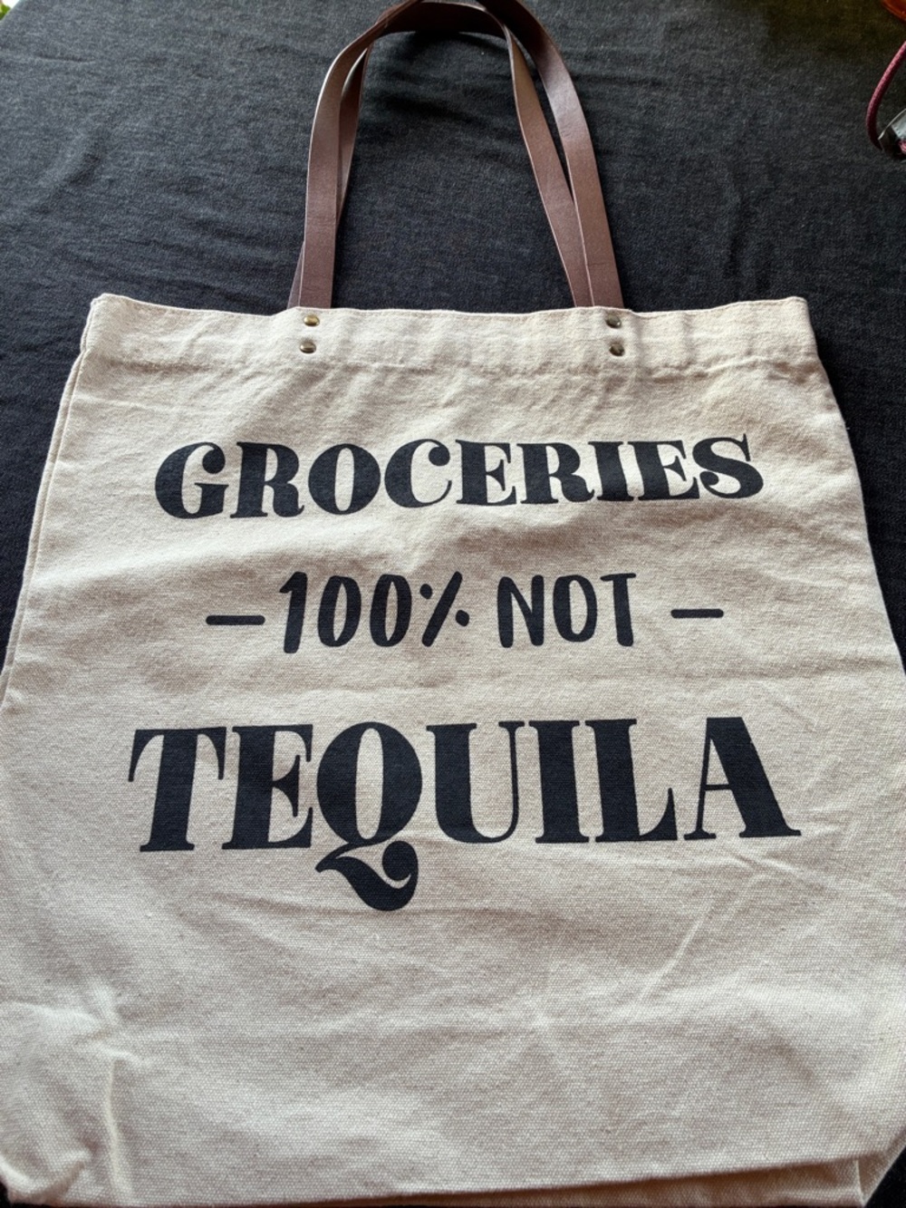 Canvas Grocery Tote Bag "Groceries 100% Not Tequila" - Natural with Black Print